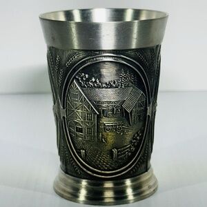 SKS Zinn 95% Pewter German Mug Cup 4 Inches Tall Embossed Farming Theme